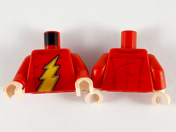 Torso Super Hero Gold and Bright Light Orange Lightning Bolt Pattern (Flash) / Red Arms / Light Nougat Hands