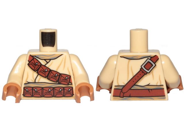 Torso SW Tusken Raider with Reddish Brown Diagonal Belt with Pouches Pattern / Tan Arms / Medium Nougat Hands