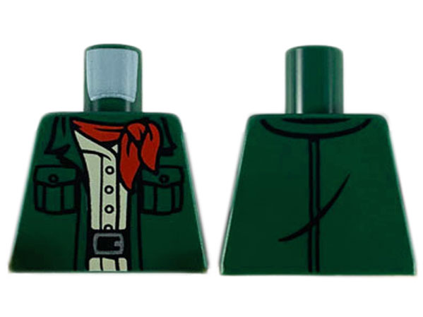 Torso Jacket Open with Pockets over Tan Shirt with Buttons, Red Neckerchief, Black Belt with Silver Buckle Pattern