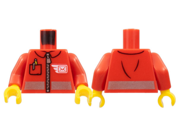 Torso Jacket with Silver Reflective Stripe and Zipper, Pen in Pocket, and White Envelope Airmail Logo Pattern / Red Arms / Yellow Hands