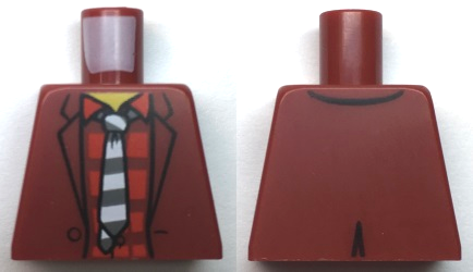 Torso Suit Jacket Open, Red Striped Shirt, Dark Bluish Gray and White Tie, Yellow Neck Pattern