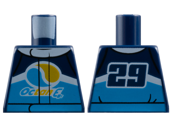 Torso Jacket with Dark Azure Belt, White Collar and Stripe, 'Octan E' Logo on Front, '29' on Back Pattern