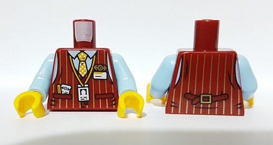 Torso Vest with Vertical Stripes, Yellow Dotted Tie, Train Logo, ID Badge and Name Tag Pattern / Bright Light Blue Arms / Yellow Hands