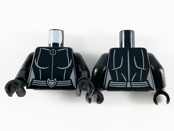 Torso Female Catsuit, Silver Zipper,  Dark Bluish Gray Trim, Contour Lines, and Belt with Cat Head Pattern / Black Arms / Black Hands