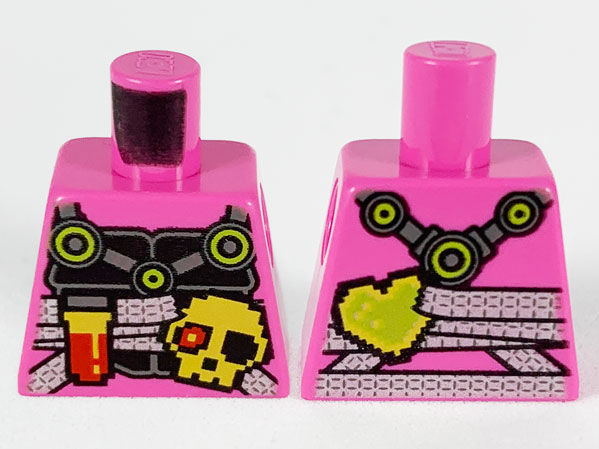 Torso Ninjago Black Breastplate with Silver Straps, Pixelated Flask, Skull, and Heart Pattern