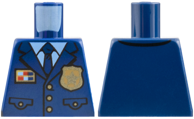 Torso Police Suit with Tie and Pockets, Gold Star Badge Logo and Buttons, Light Blue Undershirt Pattern