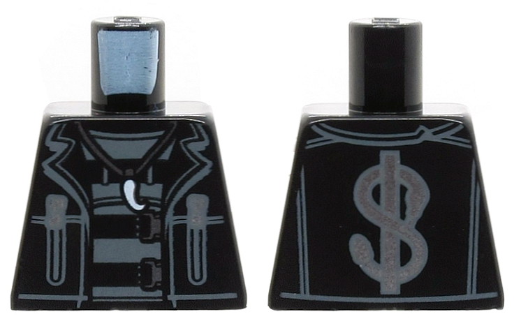 Torso Jacket with Zippers, Dollar Sign on Back, Claw Necklace and Belts Pattern