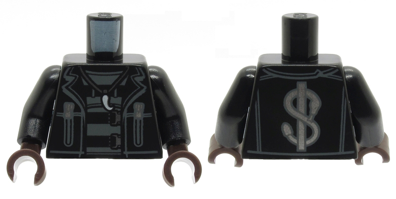 Torso Jacket with Zippers, Dollar Sign on Back, Claw Necklace and Belts Pattern / Black Arms / Dark Brown Hands