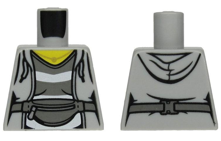 Torso Female Hoodie with Laces over Dark Bluish Gray and White Striped Shirt, Belt with Bag Pattern