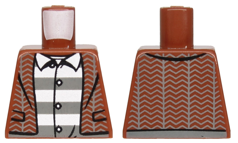 Torso Tweed Jacket Open over Gray and White Striped Shirt with 3 Buttons Pattern