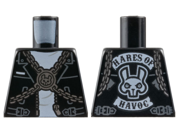 Torso Biker Jacket with White Shirt, Silver Chain Crossbelt and 'HARES OF HAVOC' on Back Pattern