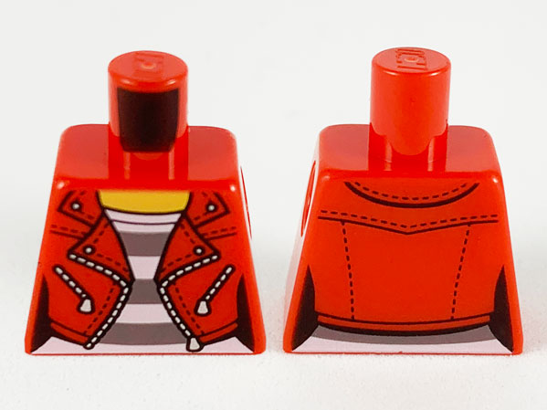 Torso Female Jacket with Silver Zippers, Yellow Neck, White and Dark Bluish Gray Horizontal Striped Shirt Pattern