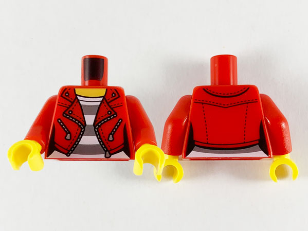 Torso Female Jacket with Silver Zippers, Yellow Neck, White and Dark Bluish Gray Horizontal Striped Shirt Pattern / Red Arms / Yellow Hands