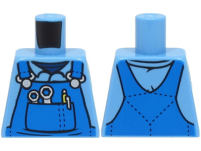 Torso Mechanic Overalls with Silver Wrenches and Fasteners, Yellow Pen, and Dark Blue Undershirt Pattern