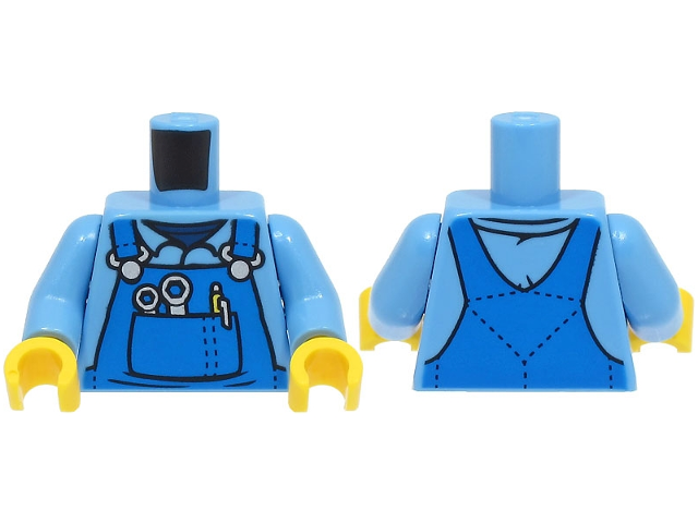 Torso Mechanic Overalls with Silver Wrenches and Fasteners, Yellow Pen, and Dark Blue Undershirt Pattern / Medium Blue Arms / Yellow Hands