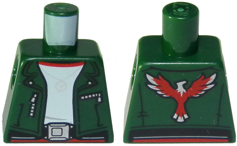 Torso Jacket with Silver Necklace, Buckle, and Zippers, Red Phoenix / Firebird Logo on Back Pattern