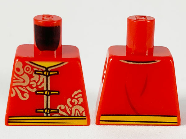 Torso Vest with Gold Dragons, Edging, and Frog Clasps, Bright Light Orange Sash, Dark Red Wrinkles on Back Pattern