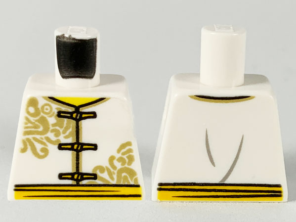 Torso Vest with Gold Dragons, Edging, and Frog Clasps, Bright Light Blue Sash, Dark Bluish Gray Wrinkles on Back Pattern