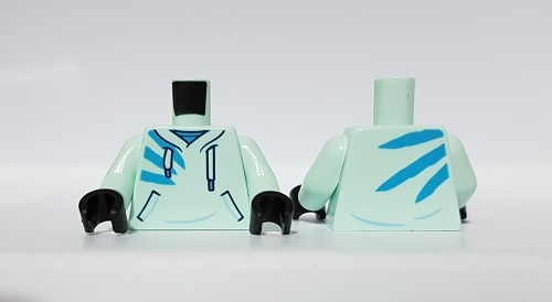 Torso Hoodie with Laces and Pockets, Dark Azure Stripes Pattern / Light Aqua Arms / Black Hands