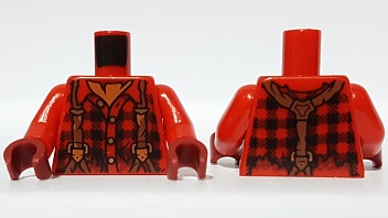 Torso Plaid Flannel Shirt with Suspenders Pattern / Red Arms / Dark Red Hands