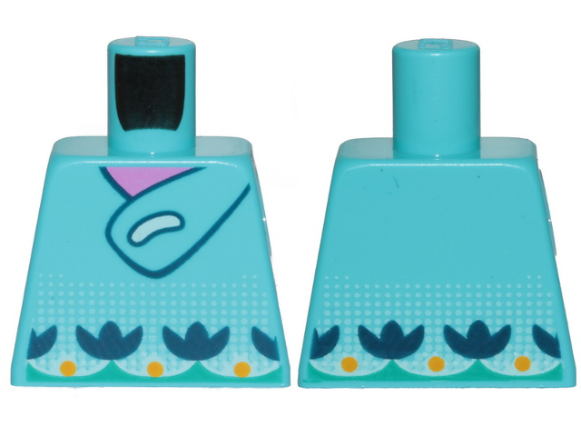 Torso Trolls Tunic, Dark Blue Flowers and Bright Light Orange Dots Pattern