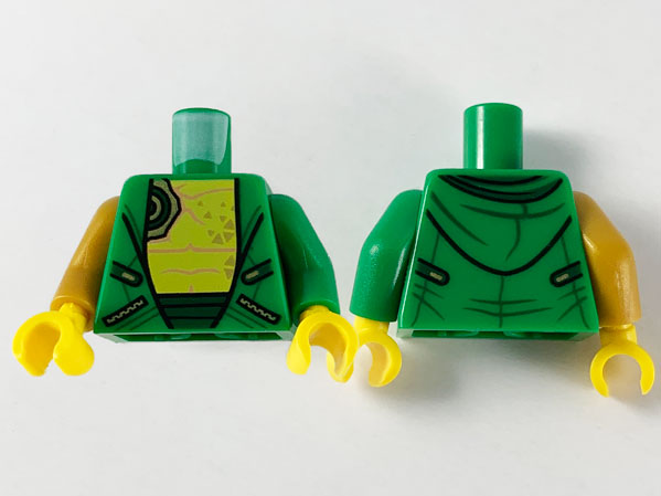 Torso Hoodie, Yellow Chest with Medium Nougat Muscle Contours and Gold Triangle Tattoos Pattern / Green Arm Left / Pearl Gold Arm Right / Yellow Hands