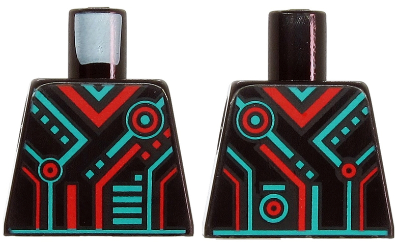 Torso Dark Turquoise and Red Stripes, Rectangles and Circles Pattern