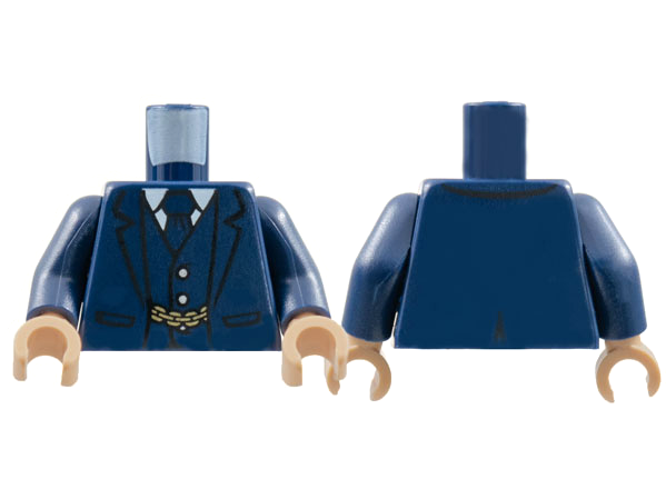 Torso Suit Jacket Unbuttoned, Vest, Tie and Gold Chain Pattern / Dark Blue Arms / Light Nougat Hands