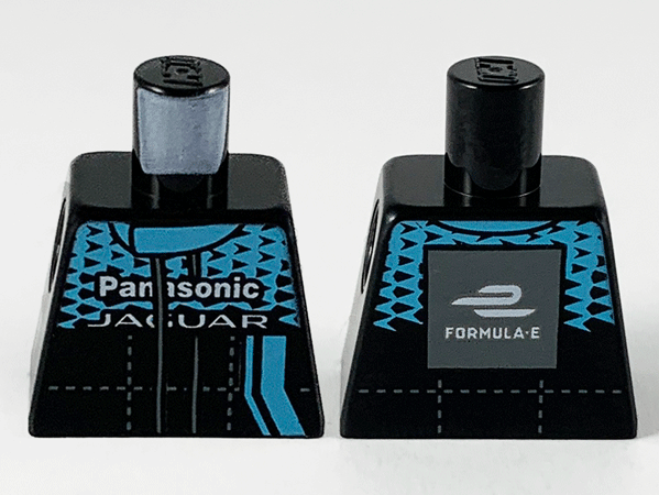 Torso Speed Champions Jumpsuit, Medium Azure Top Panel and Stripe, Black Triangles and White 'Panasonic JAGUAR' Pattern