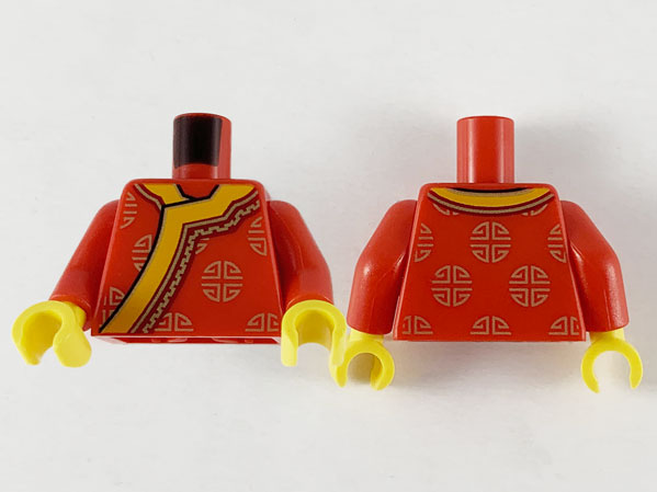 Torso Changshan, Wide Bright Light Orange Hem and Gold Circle Designs Pattern / Red Arms / Yellow Hands
