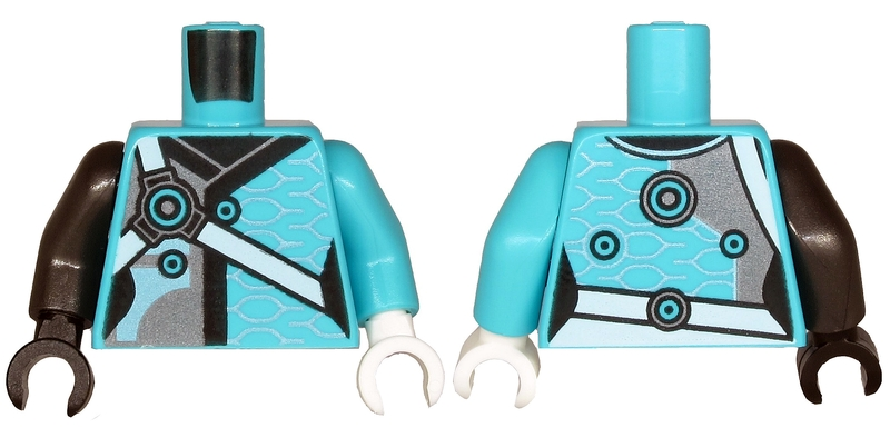 Torso Tunic with Black Hems and White Straps Pattern / Medium Azure Arm Left / Pearl Dark Gray Arm Right / White Hand Left / Black Hand Right