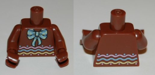 Torso with Bright Light Blue Bow with Polka Dots, Bright Pink, Bright Light Yellow Wavy Lines Pattern (BAM) / Reddish Brown Arms / Reddish Brown Hands