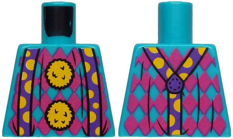 Torso Magenta Argyle Sweater, 2 Yellow Pom Poms and Dark Purple Suspenders with Yellow Semicircles Pattern