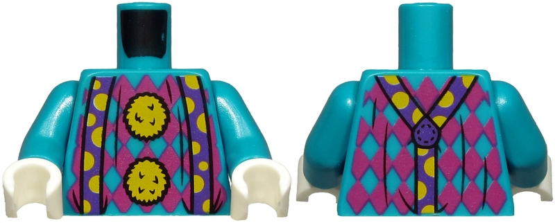 Torso Magenta Argyle Sweater, 2 Yellow Pom Poms and Dark Purple Suspenders with Yellow Semicircles Pattern / Dark Turquoise Arms / White Hands