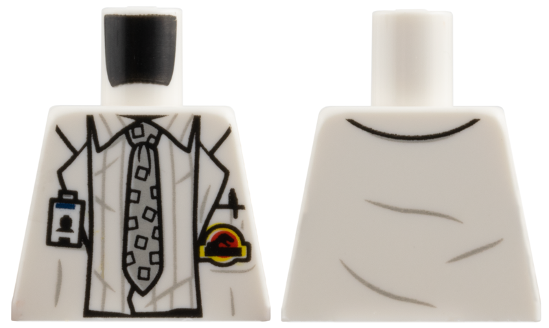Torso Lab Coat with Striped Shirt, Tie, ID Badge, and Jurassic Park Logo Pattern