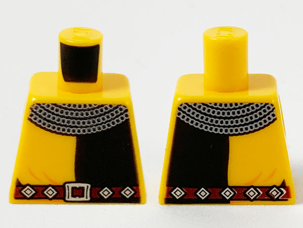 Torso Castle Knight with Silver Chain Mail Collar, Black Left Panel, Dark Red Belt with Gold Buckle and Studs Pattern