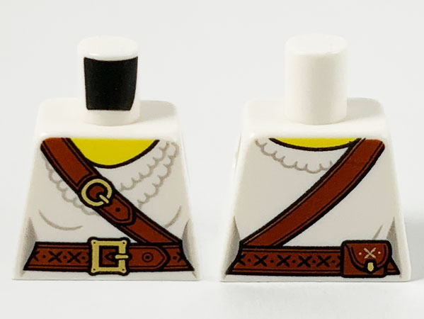 Torso Female Pirate Ruffled Shirt, Reddish Brown Belts with Gold Buckles, Pouch, Yellow Neck Pattern