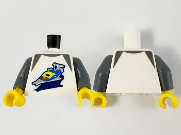 Torso Shirt with Dark Bluish Gray Shoulders and Set 918 Classic Space Transport Pattern / Dark Bluish Gray Arms / Yellow Hands