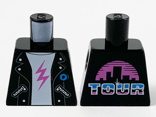 Torso Jacket, White Shirt with Dark Pink Lightning Bolt, 'TOUR' and Cityscape on Back Pattern