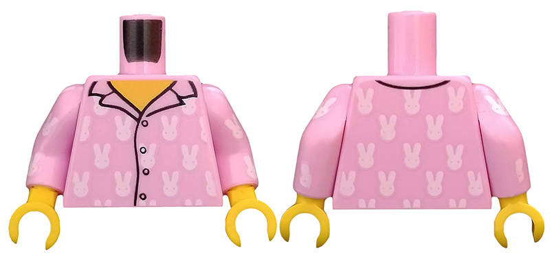 Torso Pajamas 4 Buttons and White Rabbits Pattern / Bright Pink Arms with White Rabbits Pattern / Yellow Hands