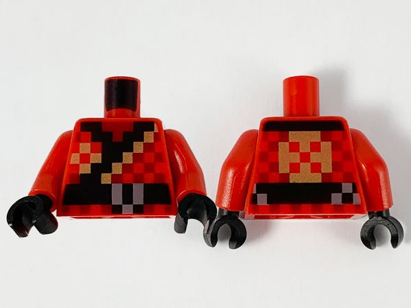 Torso Pixelated Ninjago Robe, Black Hem, Belt and Gold Trim Pattern / Red Arms / Black Hands