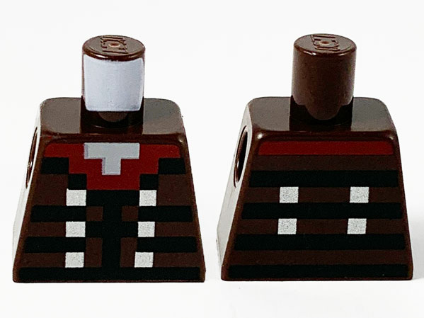 Torso Pixelated Dark Red Collar, Black Stripes and Silver Buttons Pattern