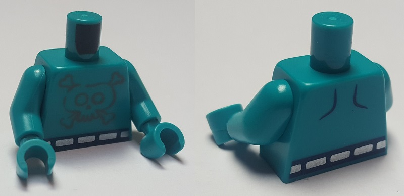 Torso Trolls Flat Silver Skull with Metallic Silver Belt Pattern / Dark Turquoise Arms / Dark Turquoise Hands