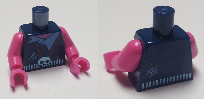 Torso Trolls Jacket with Torn Collar, Red Stitches and Metallic Silver Skull Belt Buckle Pattern / Dark Pink Arms / Dark Pink Hands