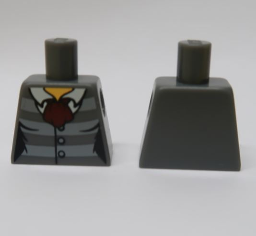 Torso Female Jacket with Light Bluish Gray Stripes, 3 Buttons and Dark Red Scarf without Back Print Pattern