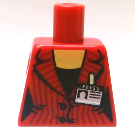 Torso Female Suit Jacket with Pinstripes and Buttons, Gold Necklace, Black Shirt, and Press Pass Badge without Back Print Pattern