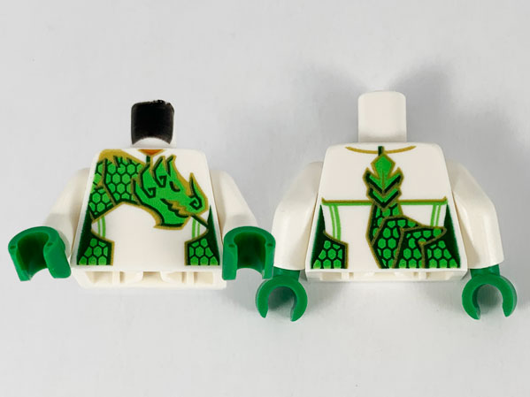 Torso Female Jumpsuit, Bright Green Dragon with Gold Outline Pattern / White Arms / Green Hands