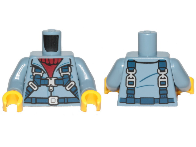 Torso Jacket with Zipper, Dark Red Turtleneck Sweater and Dark Blue Harness Pattern / Sand Blue Arms / Yellow Hands