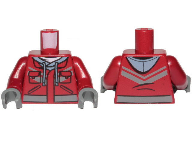 Torso Hooded Sweatshirt, Pockets and Dark Bluish Gray Markings Pattern / Dark Red Arms / Dark Bluish Gray Hands