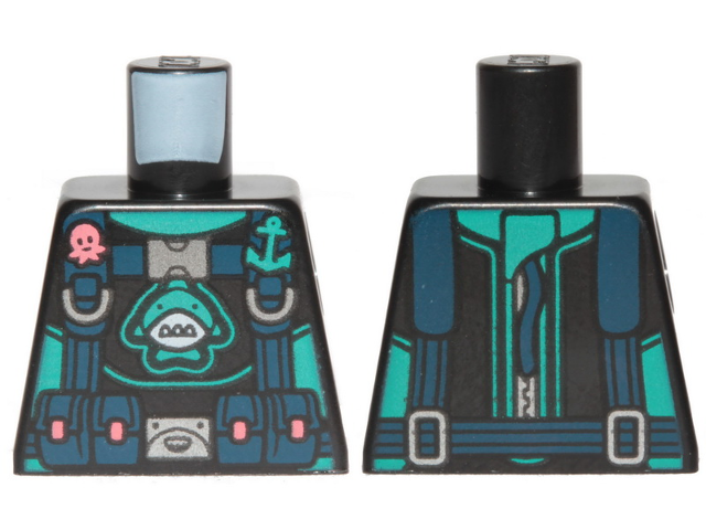 Torso Diving Suit with Dark Turquoise Shark and Anchor and Dark Pink Octopus Pattern